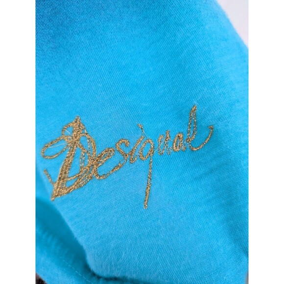 Vtg Authentic Desigual Tunic Mini Womens S Paisley Art Logo Blue Top Boho Hippie - Picture 3 of 12